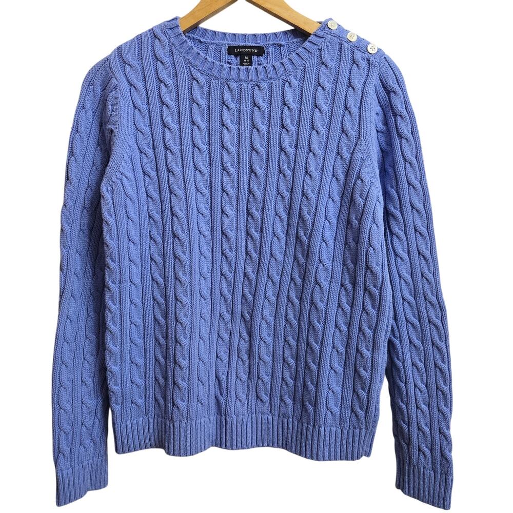 Lands End Women Preppy Classic Academia Heritage Ivy League Cable Knit Sweater M